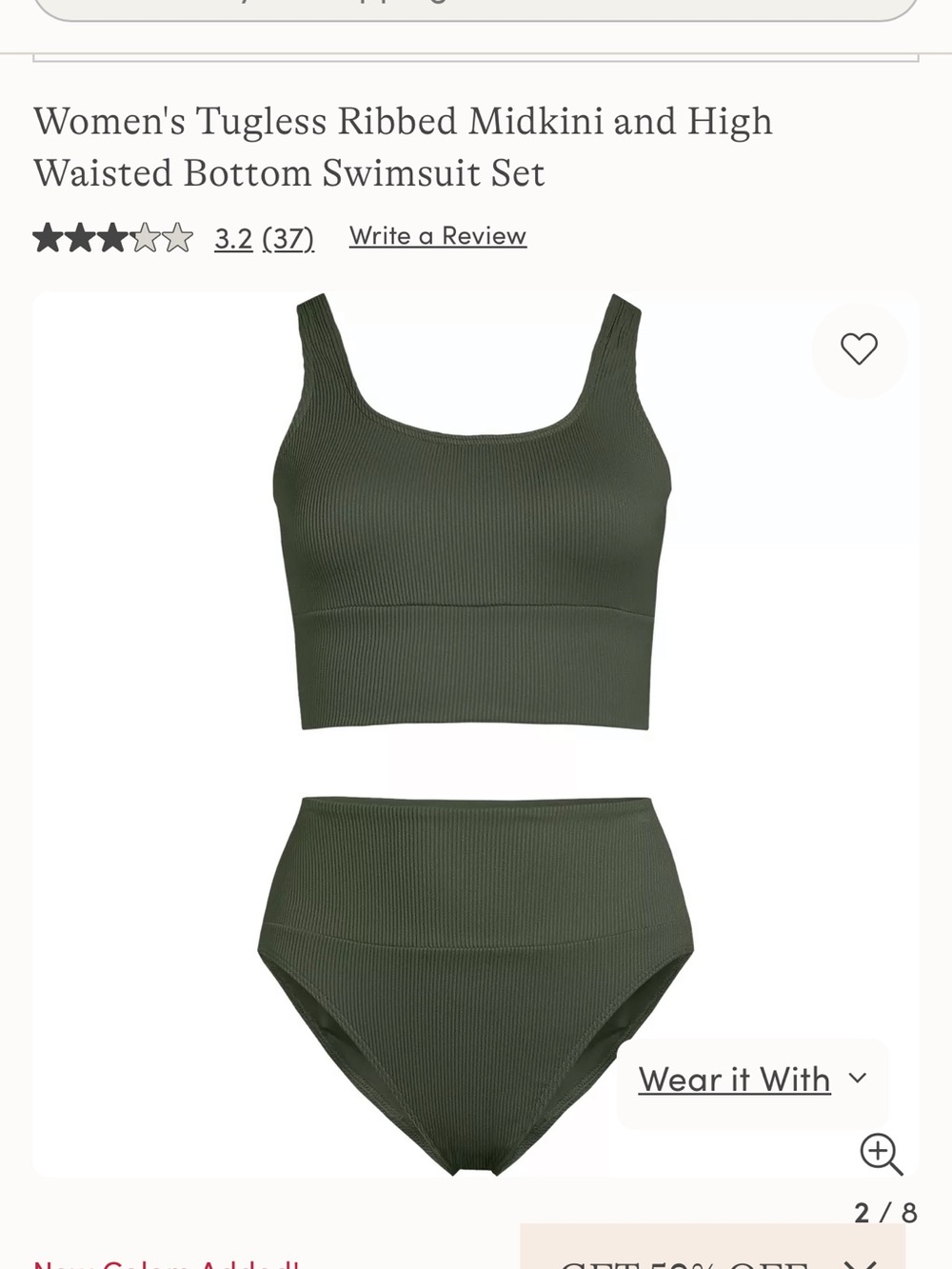 Lands' End Women's Tugless Ribbed Midkini and High Waisted Bottom Swimsuit Set - Picture 8 of 9